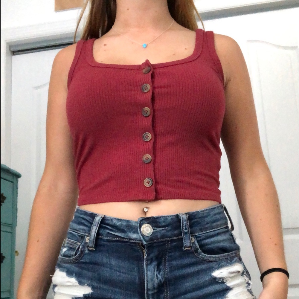 Burgundy button down tank top